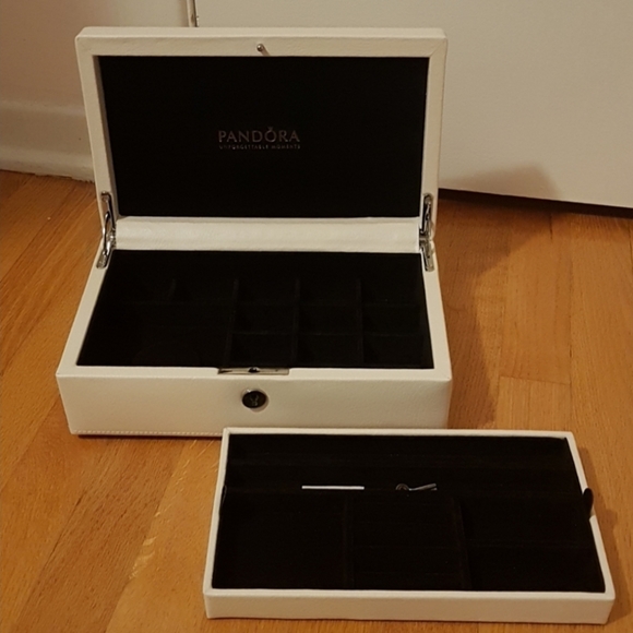 Pandora Jewelry - Rare Pandora 2 tier leather medium Jewelry Box 💕